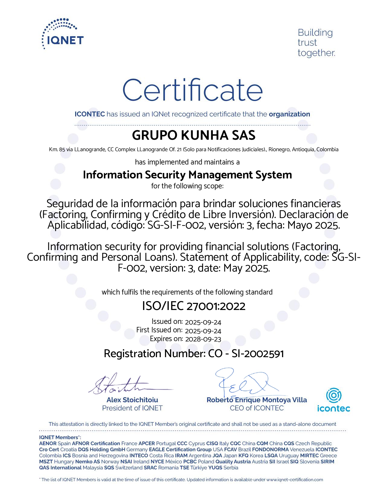 IQNET ISO-IEC 27001-2022 GRUPO KUNHA SAS 2025-2028_page-0001
